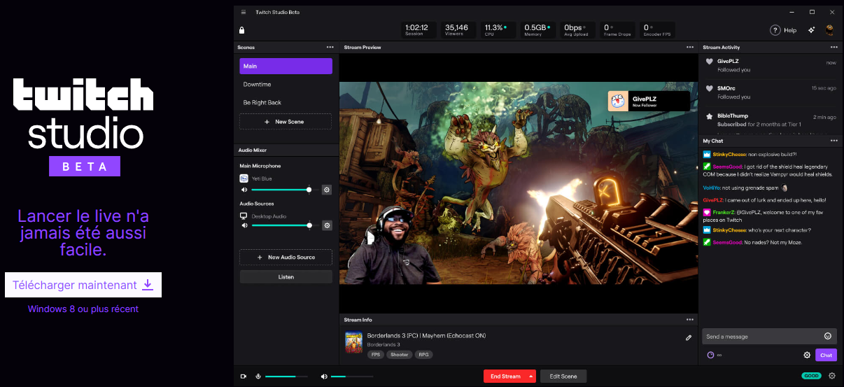 Page de téléchargement de twitch studio