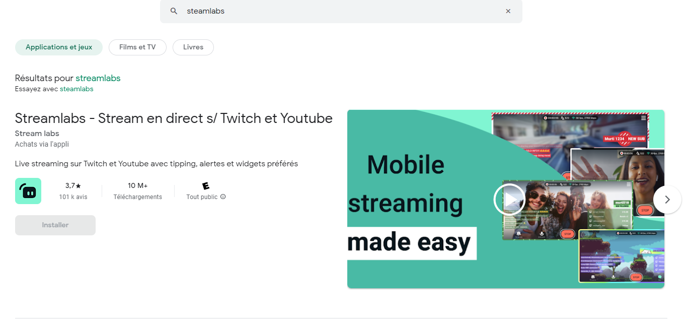 Page de téléchargement de Streamlabs téléphone, comment stream depuis un téléphone 